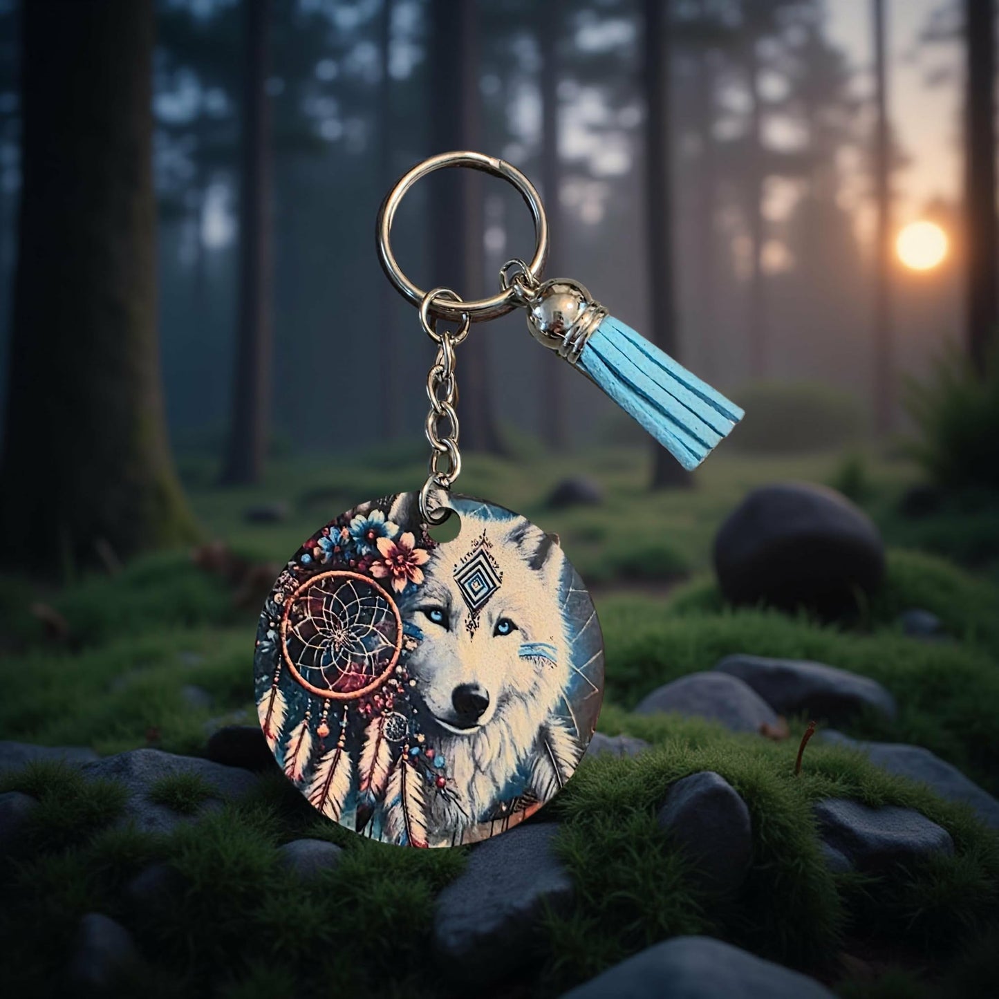 White wolf with dream catcher