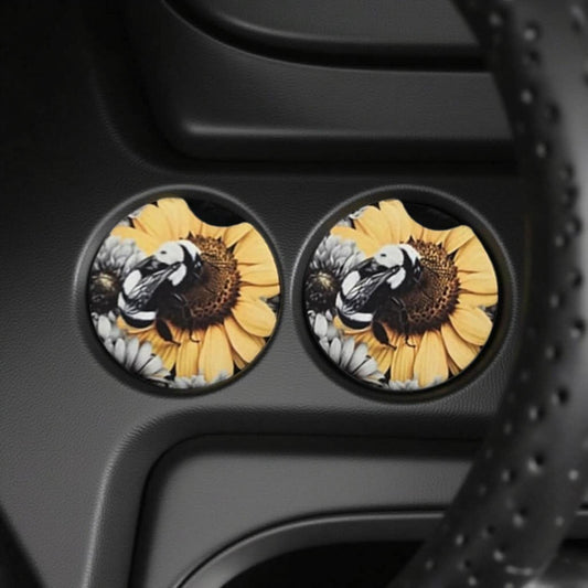 Black and White bee with sunflower