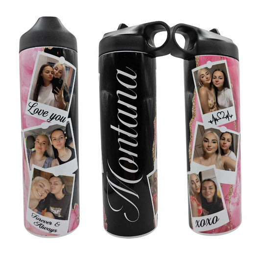 Pink and Black Agate Glitter Drink Bottle