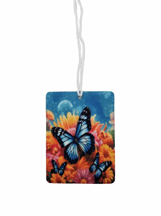 Blue butterfly and flowers