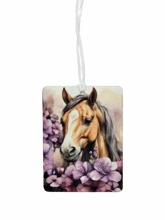 Purple Flowers and Tan horse