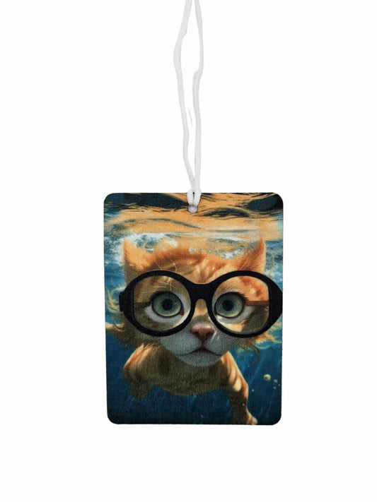 swimming cute cat wearing glasses