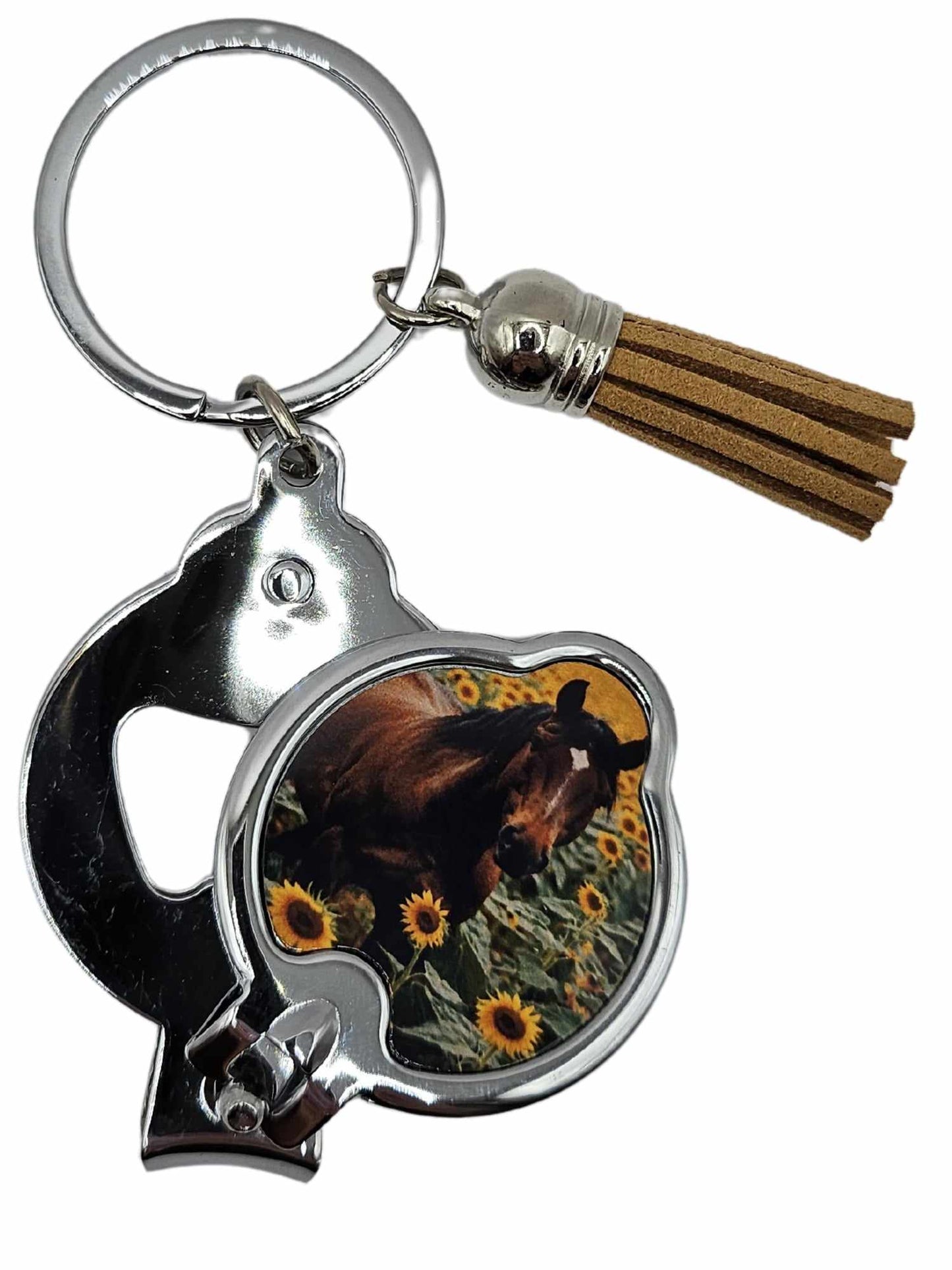 Horse in sunflower field