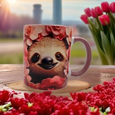 Pink and light pink floral and sloth