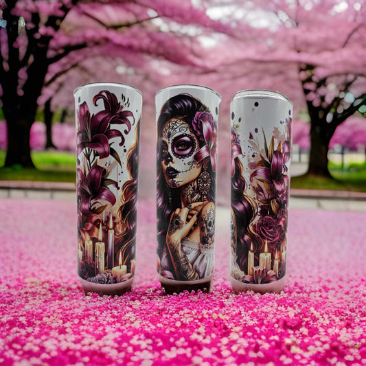 Beautiful Sugar skull lady with purple floral