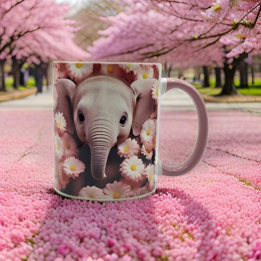 Cute elephant with pink and white daisies