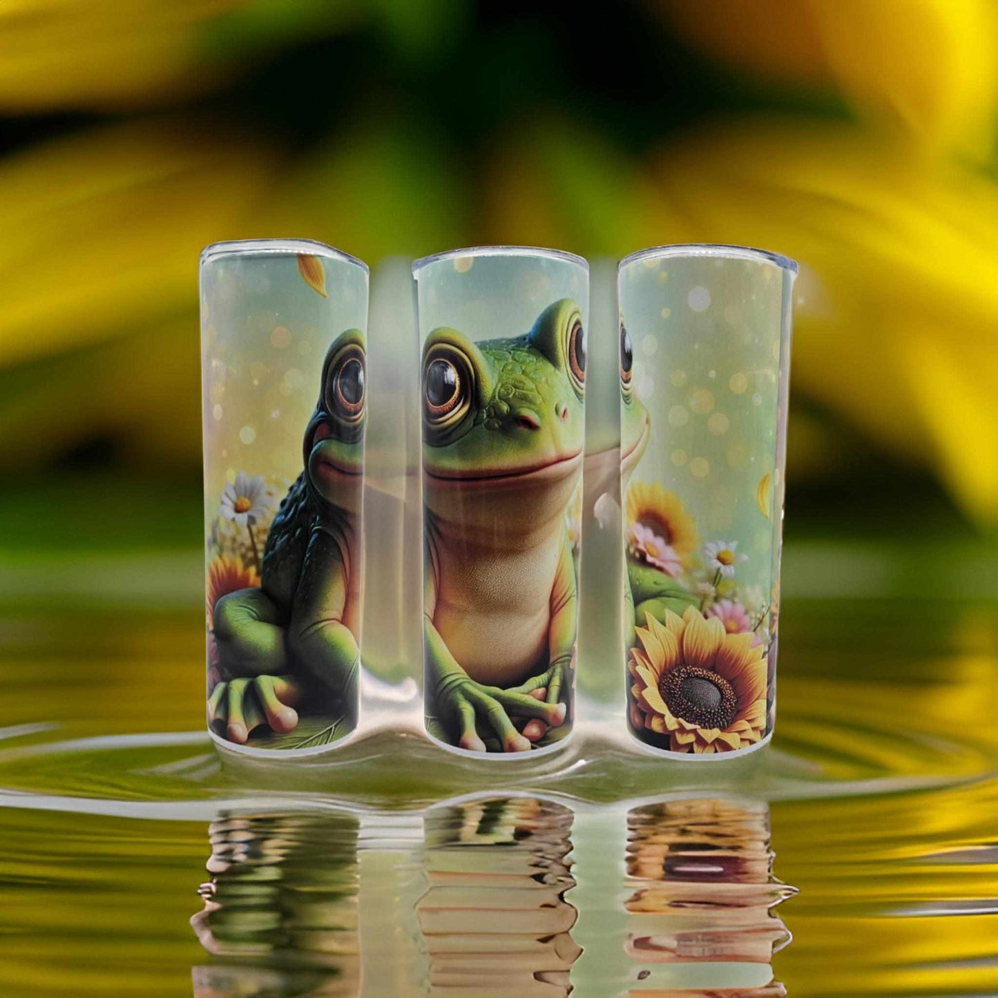 Frog and sunflowers