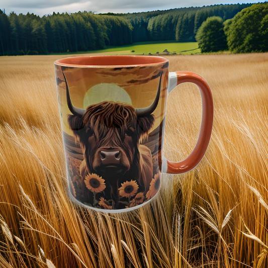 Sunflowers and Highland Cow