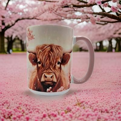 Pink floral Highland Cow