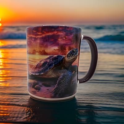 Turtle on Beach with Beautiful Pink and Purple Sky