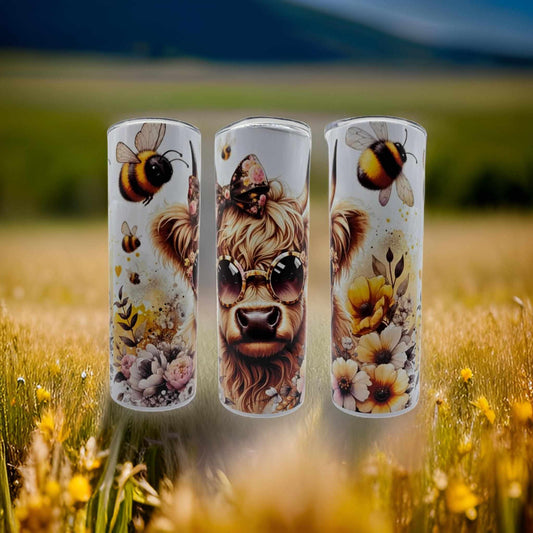 Sassy Highland cow with sunnies and bees