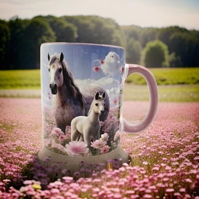 No.2 Mum and Baby Horse in a Pink Daisy Field