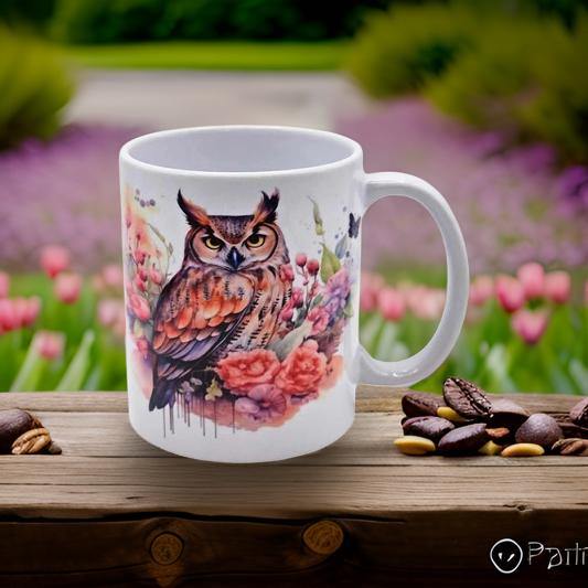 Owl and water colour floral