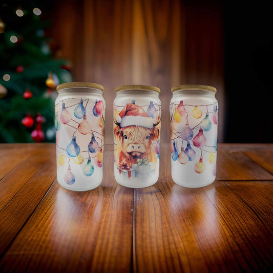 Highland cow and Christmas lights