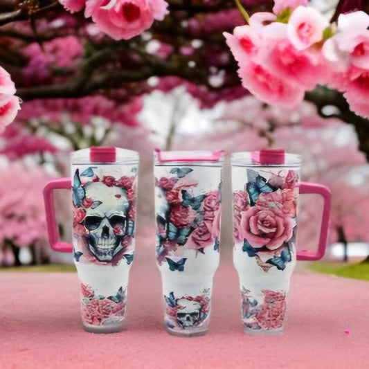Pink floral with skull