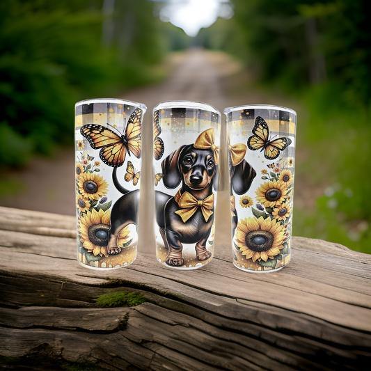 Dachshund Sunflowers  Black and Yellow Gingham