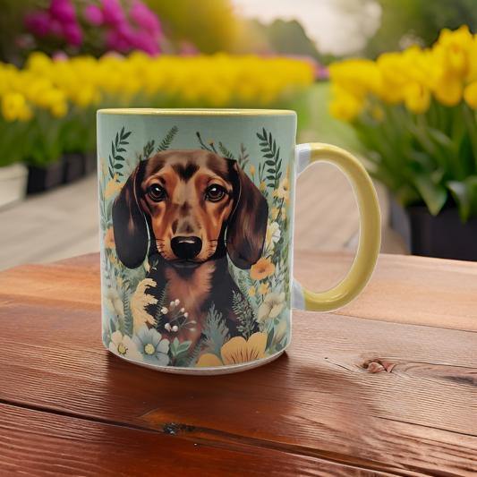 Dachshund with yellow floral