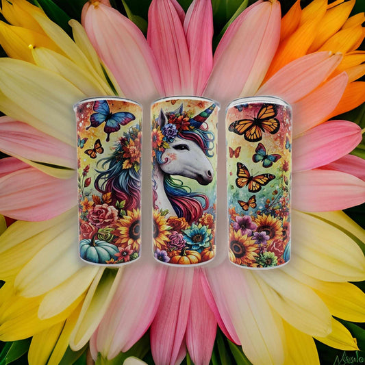 Unicorn with flowers and butterflies