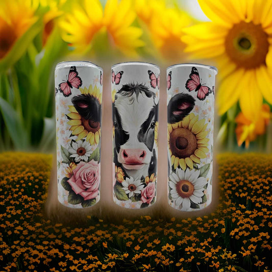 Cow with flowers and butterflies