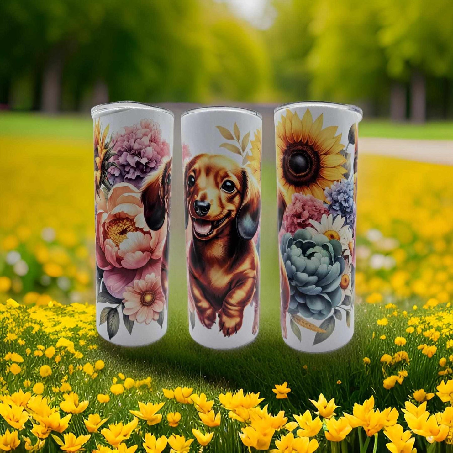 Dachshund with flowers