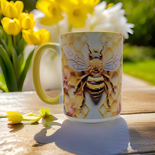 Yellow honeycomb and bee