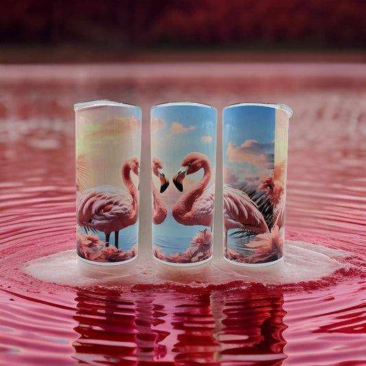 Flamingos at the water
