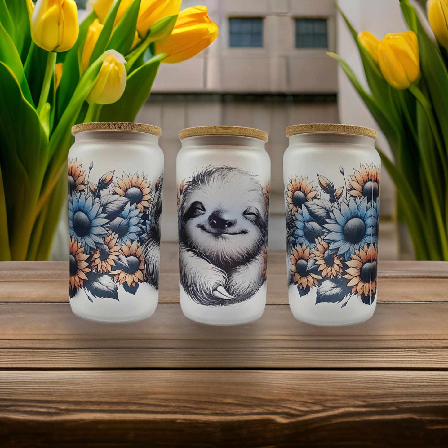 Sloth with sunflowers