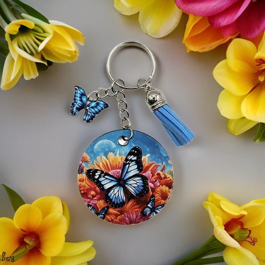Blue Butterflies and Flowers