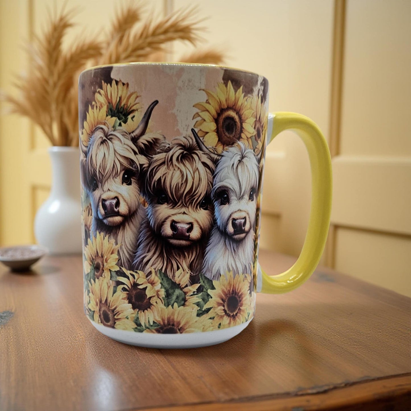 3 Gorgeous Baby Highland Cows with Sunflowers
