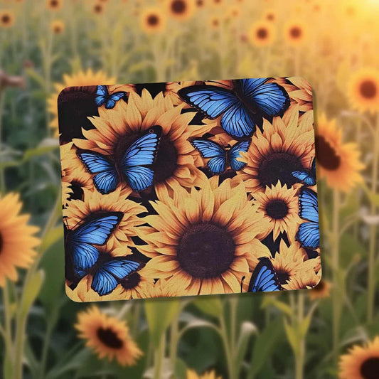 Sunflowers and blue butterflies