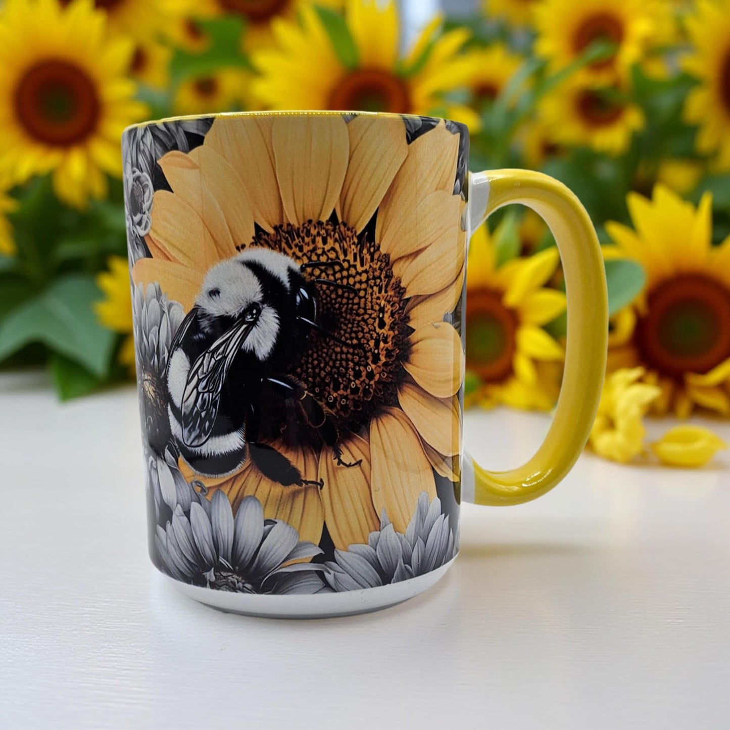Black and White Bee on a Sunflower