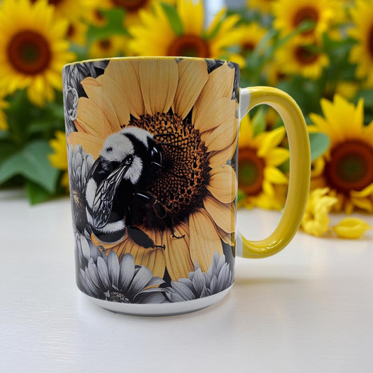 Black and White Bee on a Sunflower