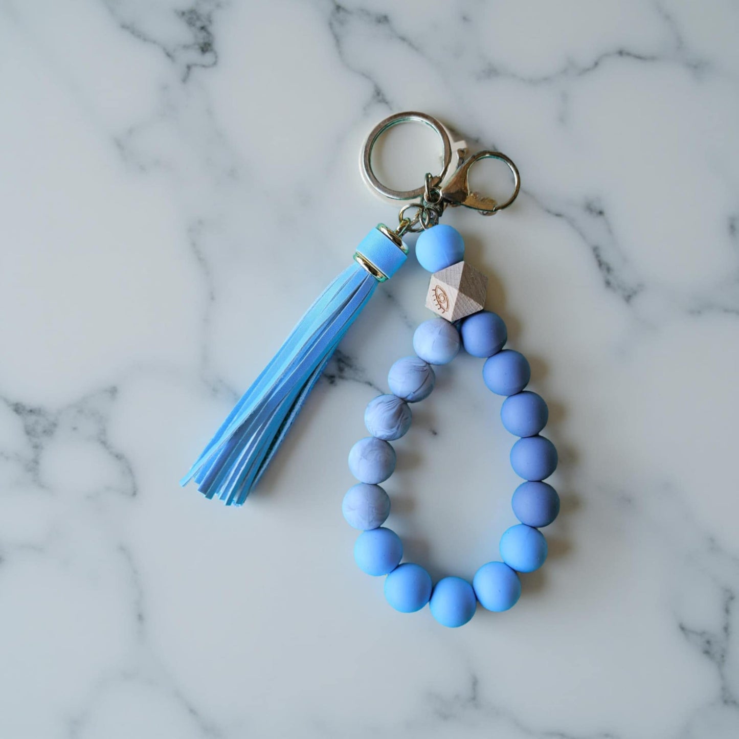 Blue & Blue Marble with wooden eye bead
