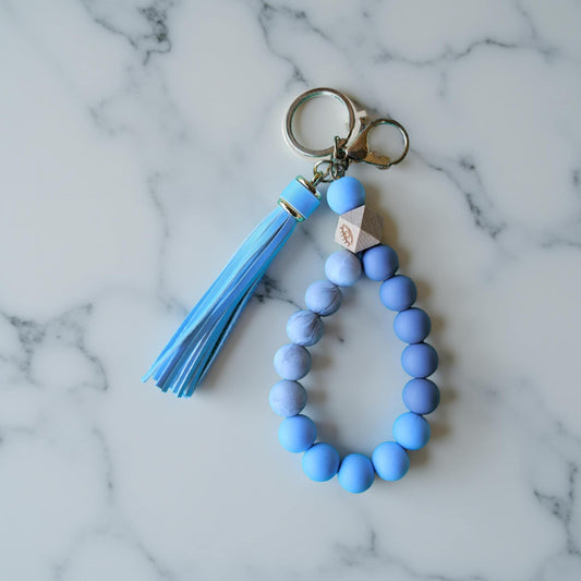 Blue & Blue Marble with wooden eye bead