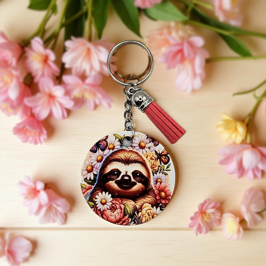 Sloth with flowers and butterflies