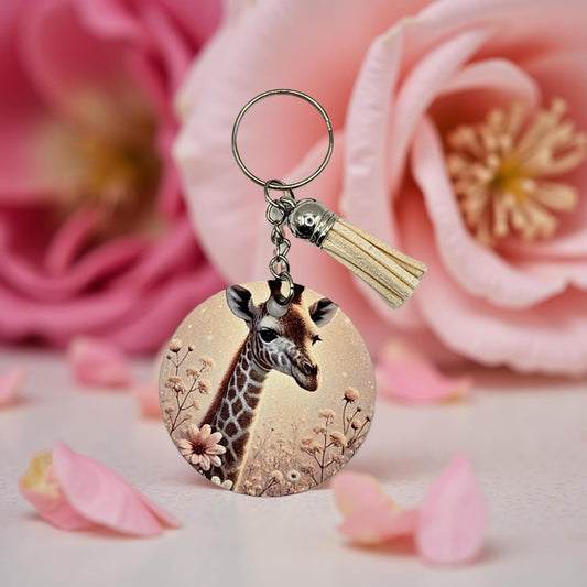 Giraffe with Pink Wildflowers