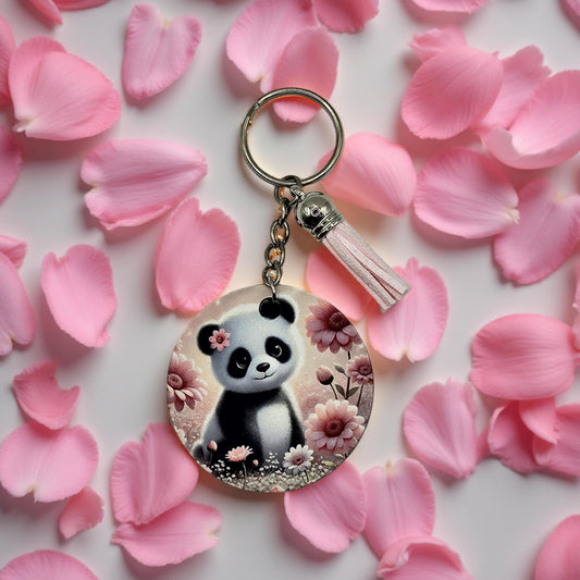 Cute Panda with pink flowers