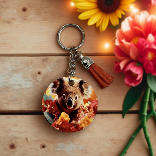 Koala with Pink and Orange Flowers