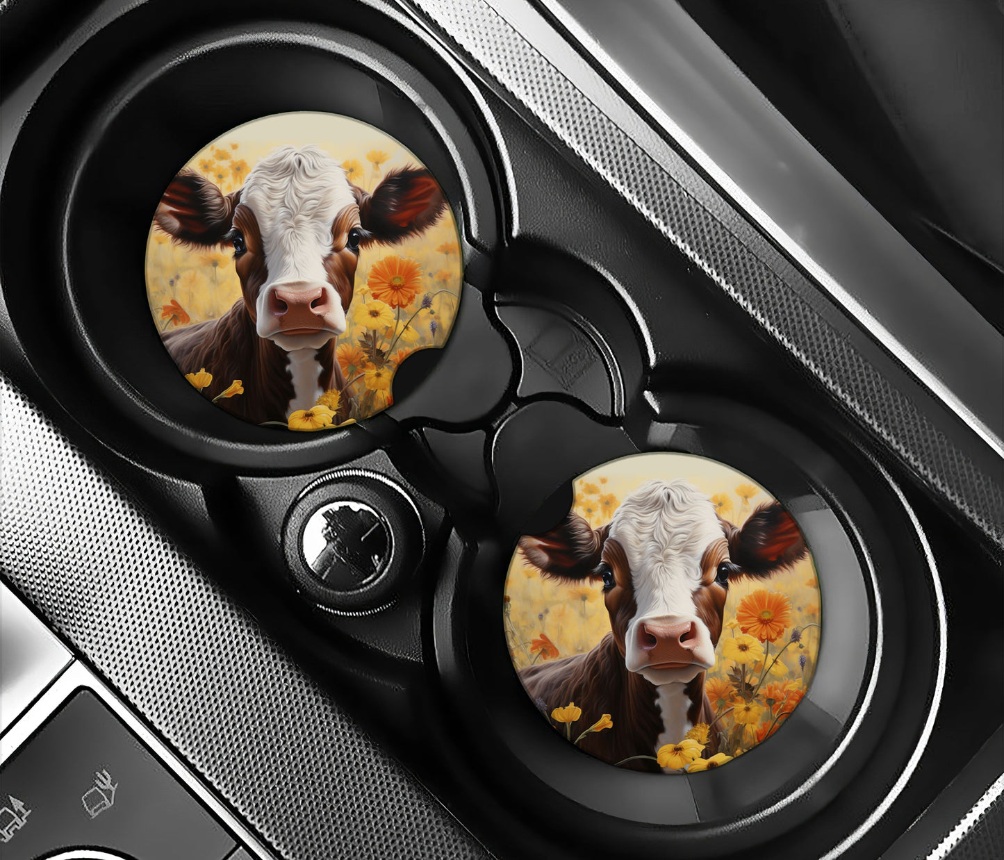 Baby cow with orange daisies