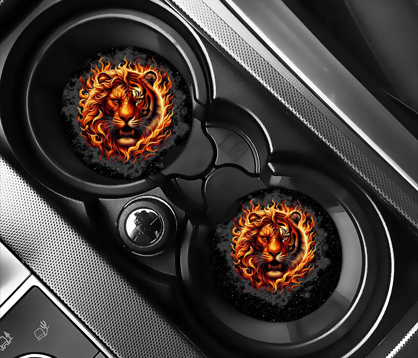 Fierce half tiger half lion with flames