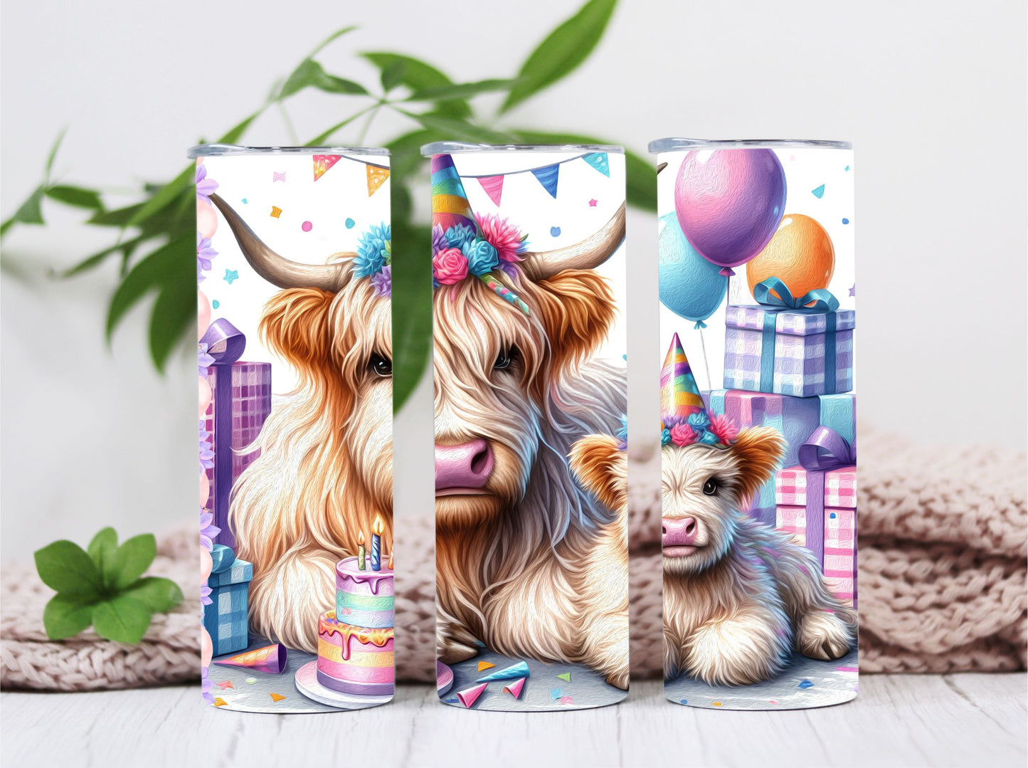 Birthday Highland Cow and baby