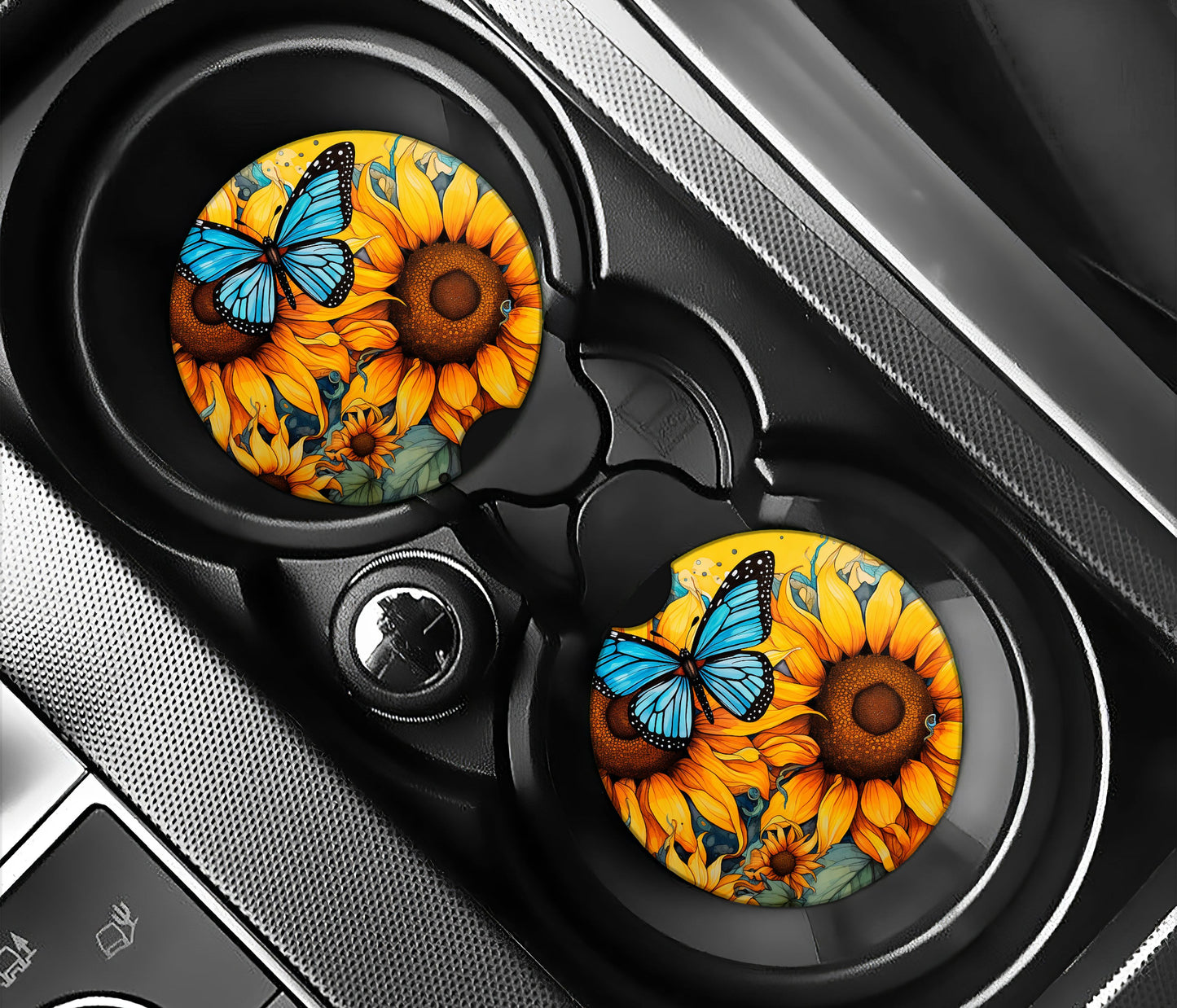 Sunflowers and blue butterfly