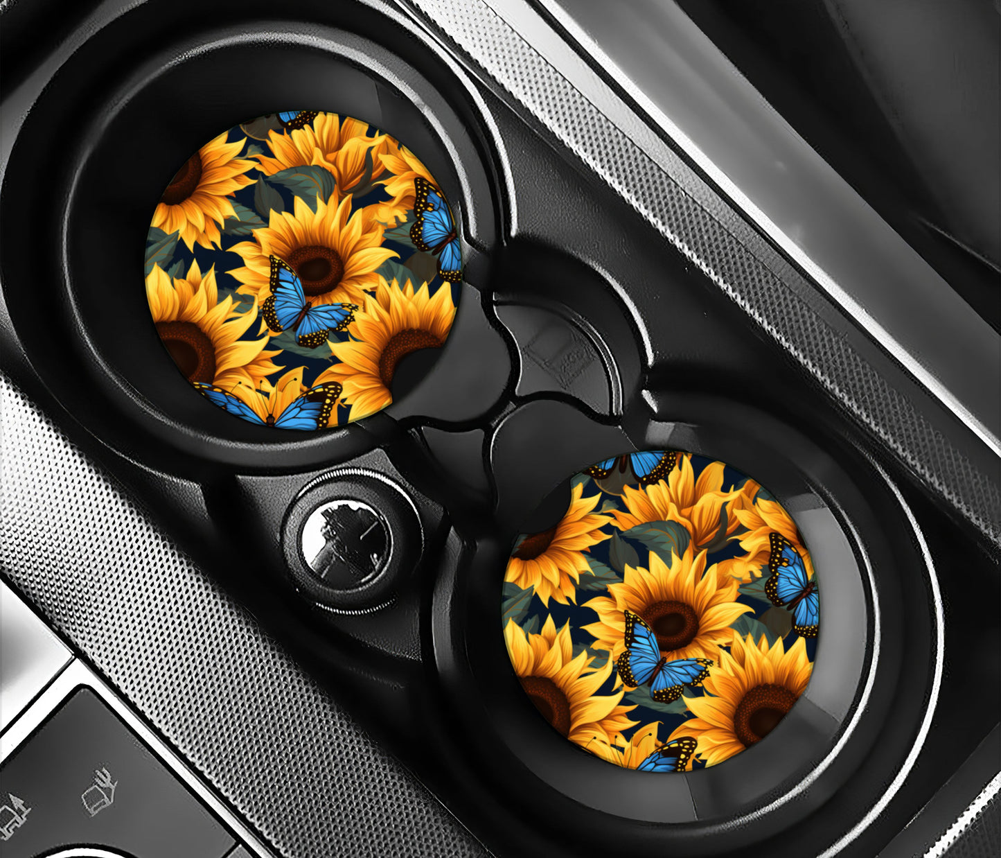 Blue butterflies with sunflowers