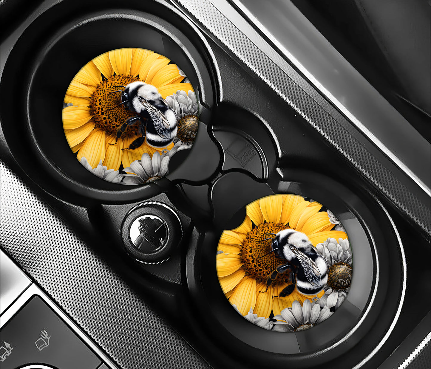 Black and White bee with sunflower