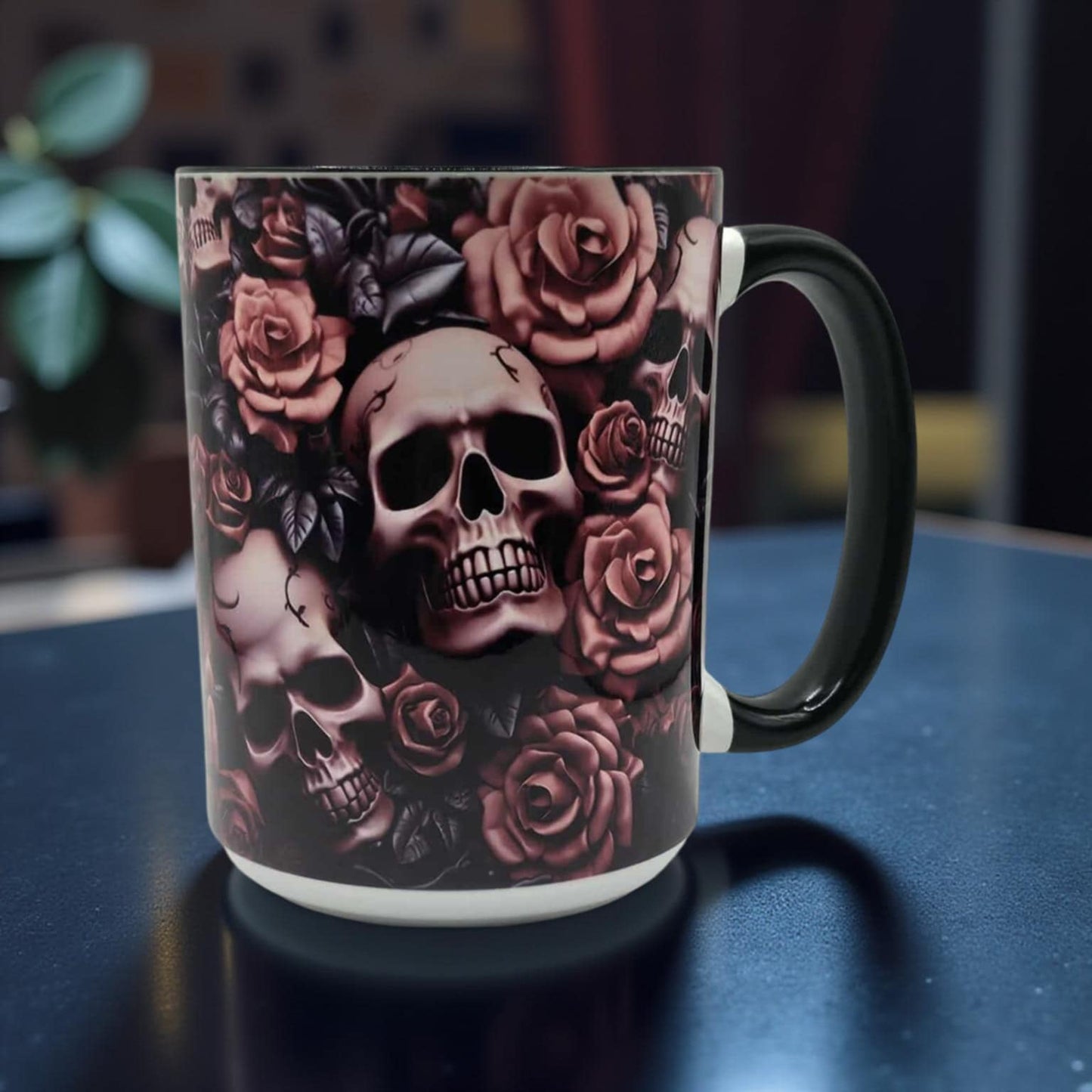 Skulls with pink and purple roses