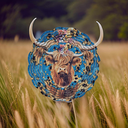 Highland Cow with Teal and Leopard print