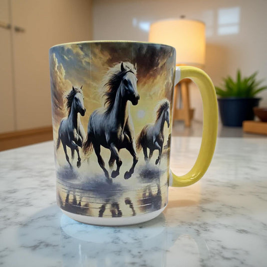 Horses running in the sunset