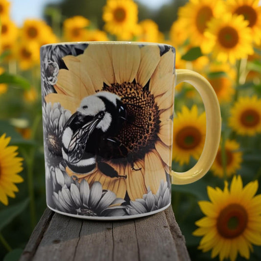 Black and White Bee with a sunflower