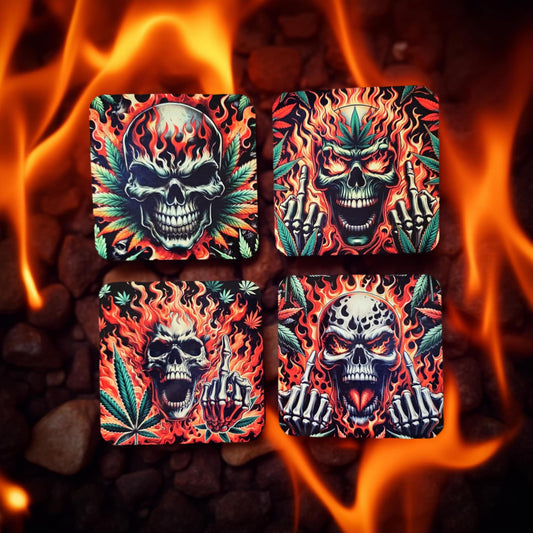 Skull on fire with weed