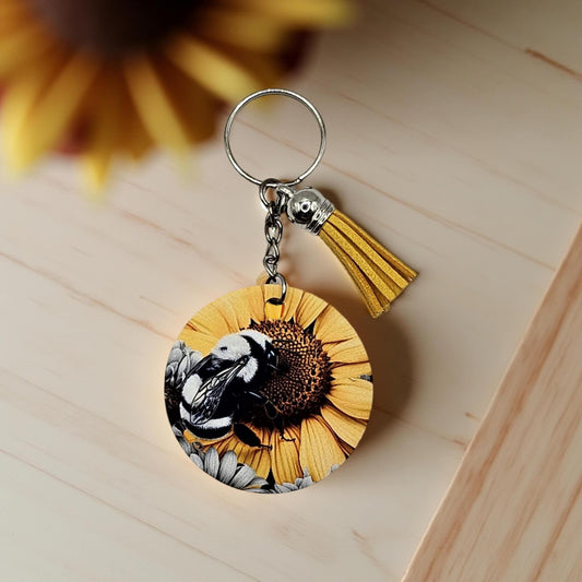 Black and White Bee with Yellow Sunflower